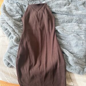 H&M Chocolate Brown Ribbed Halter Midi Dress